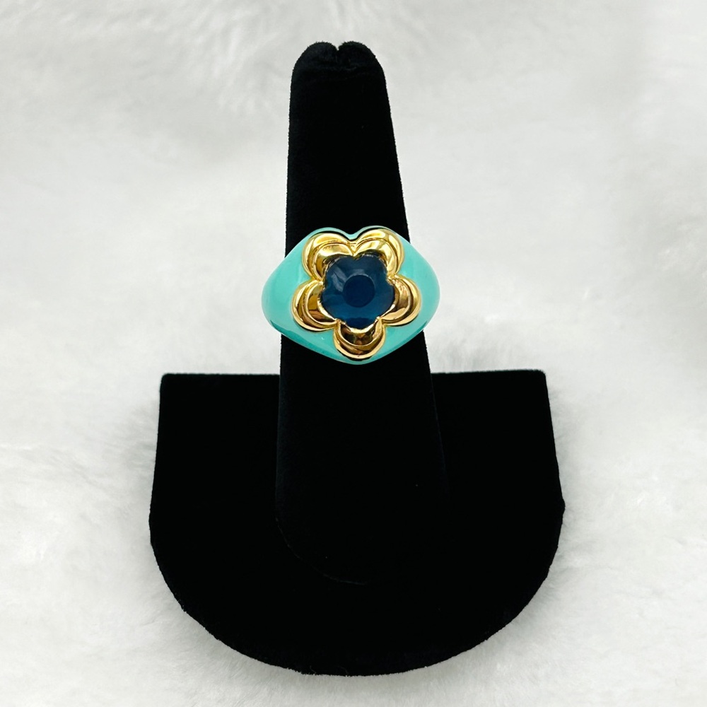 Missoma Good Vibes Large Enamel Flower Gemstone Ring Size 7.5 - Picture 12 of 15